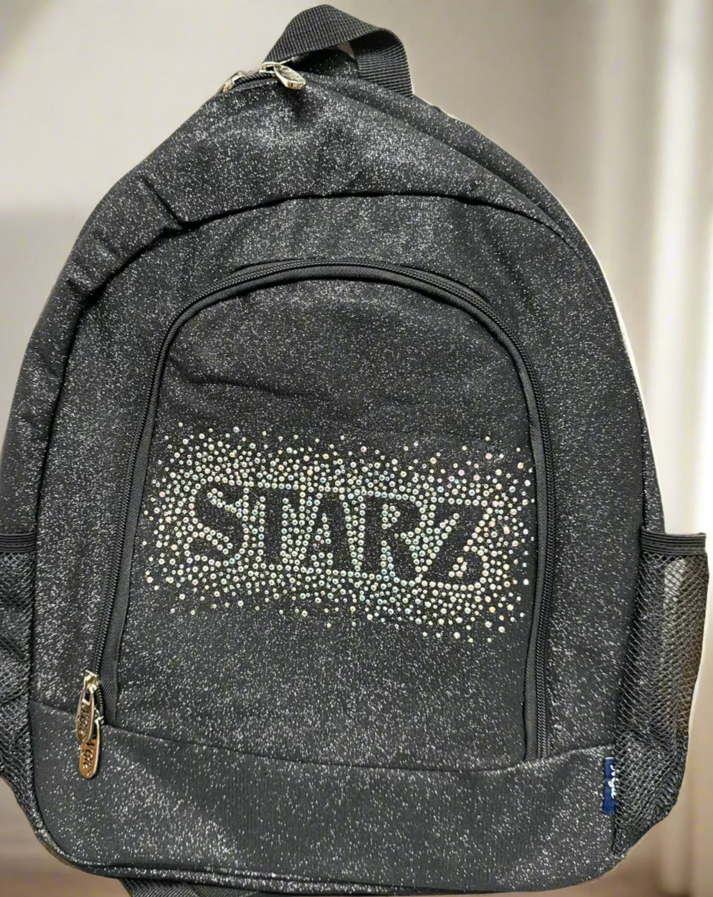 Black Glitter Backpack With Rhinestone Logo